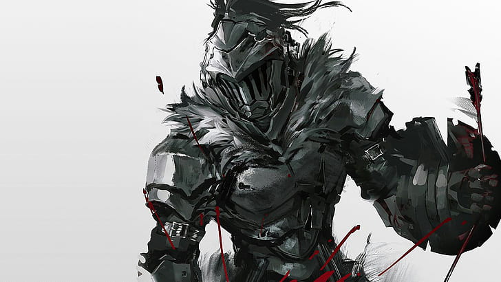 Goblin Slayer, arrows, armor, blood, white background