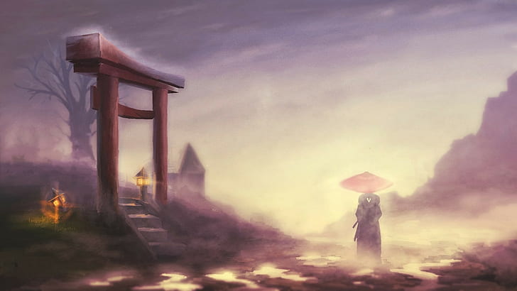 fantasy art, Samurai Champloo, anime, shrine, Jin (Samurai Champloo)