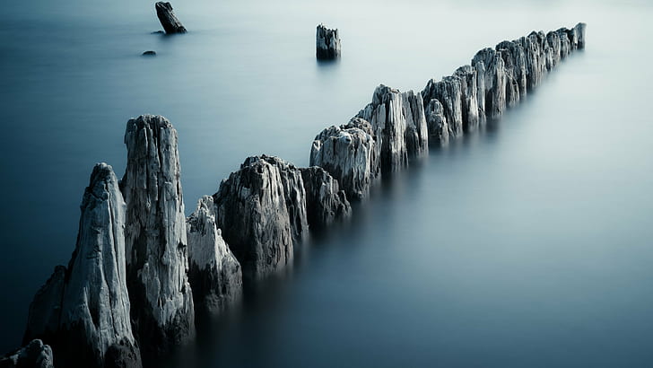 aligned stone formations on body of water, ghost, trestle, BH, HD wallpaper
