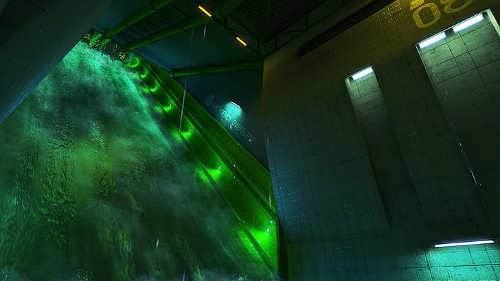 Mirror's Edge, screen shot, video games, sewers, green, green color