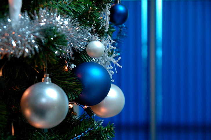 Christmas decorations, Holiday, New Year, toys, ball, spruce, HD wallpaper
