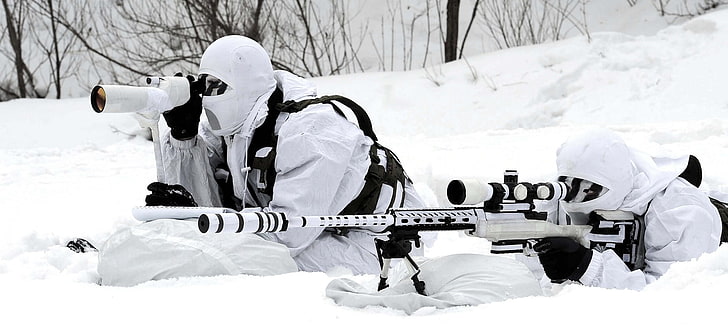 two man using scoped rifles, military, snow, snipers, Republic of Korea Armed Forces