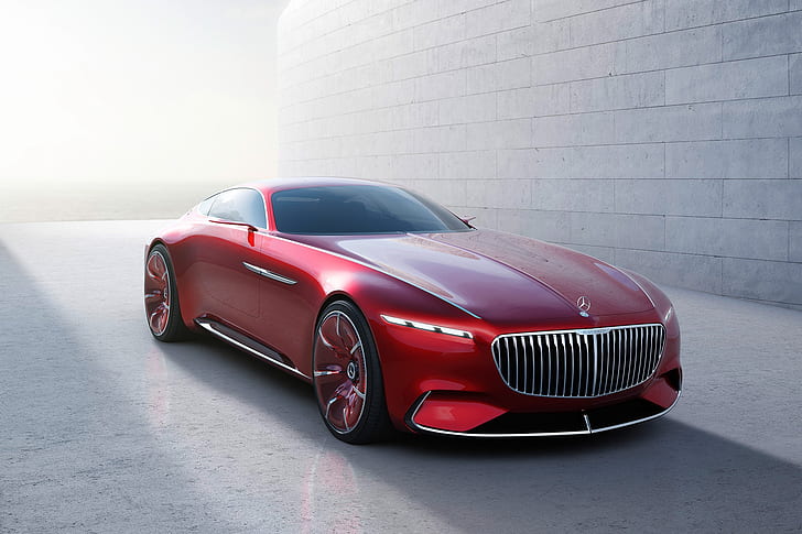 car, Mercedes, red, ice, wall, Maybach, beauty, comfort, luxury