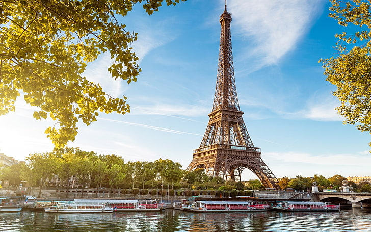 Eiffel Tower, Paris, France, tree, plant, nautical vessel, water, HD wallpaper