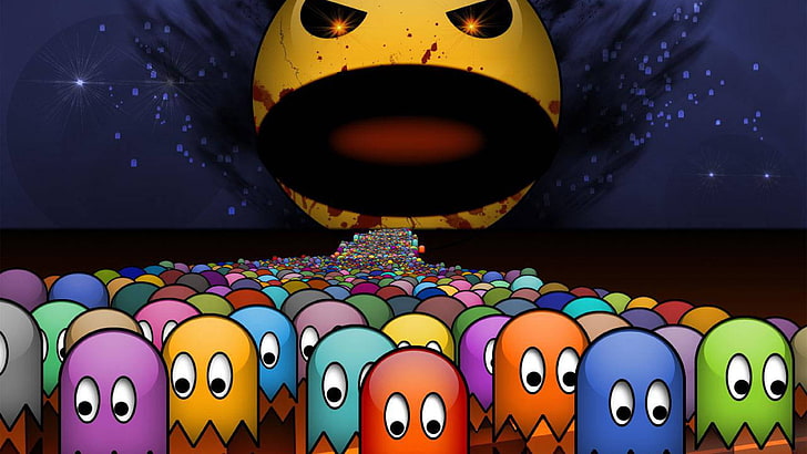 Pacman wallpaper, video games, geek, night, illustration, backgrounds