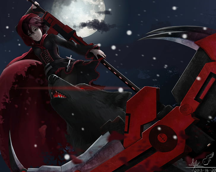 anime, Anime Girls, Crescent Rose, Ruby Rose, RWBY, weapon