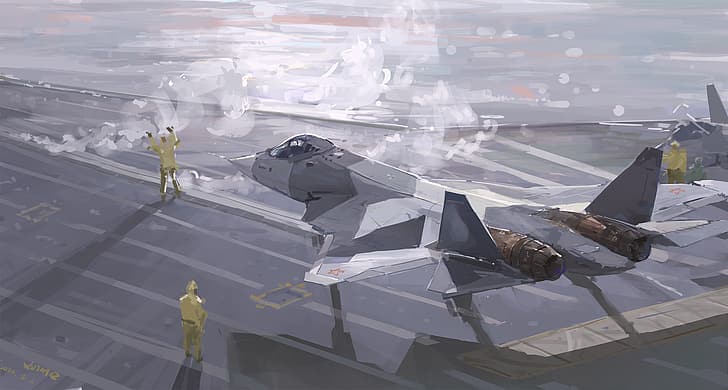 XilmO, Sukhoi Su-57, military aircraft, airfield, HD wallpaper