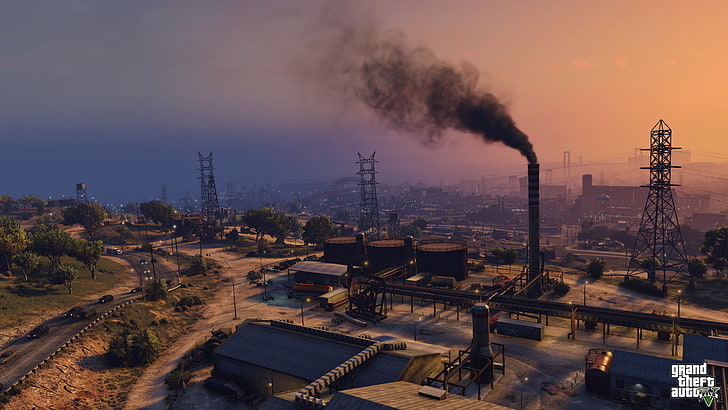 plant, the evening, Grand Theft Auto V, Los Santos, gta 5, industry, HD wallpaper