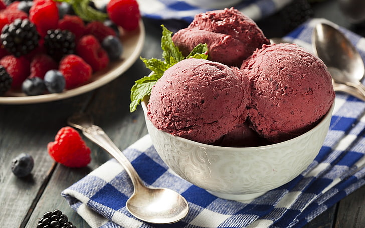 chocolate ice cream scoops, food, colorful, dessert, fruit, food and drink