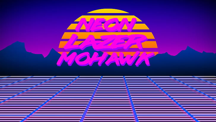 Neon Lazer Mohawk, 1980s, retro games, robot, grid, digital art