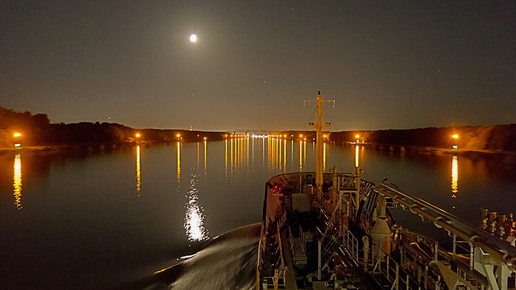 Baltic Sea, hdr, Kiel Canal, night, Oil Tanker, ship, Vessel, HD wallpaper