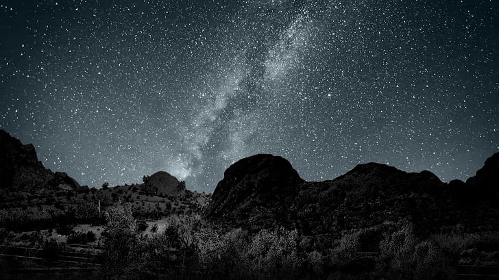landscape photography of mountains under night sky, galaxy, space