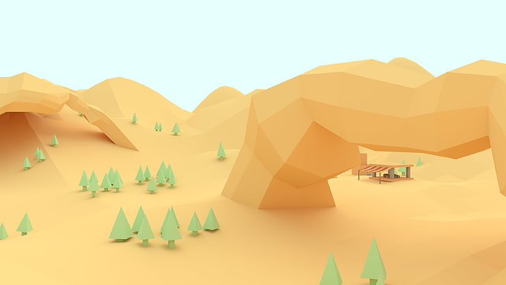 low poly, desert, nature, no people, land, creativity, multi colored, HD wallpaper