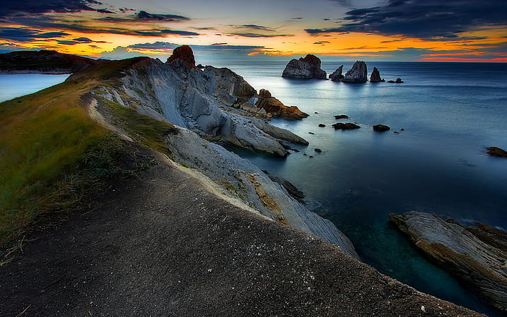 Landscape, Nature, Sunset, Coast, Summer, Sea, Rock, Sky, Island, Water, HD wallpaper