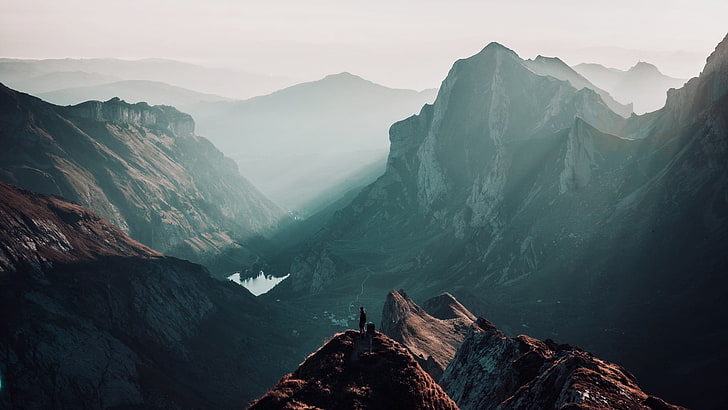 misty mountain wallpaper, peak, mountains, Switzerland, nature, HD wallpaper