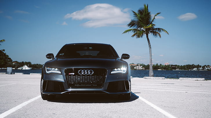 audi rs7, black, front view, luxury, cars, Vehicle, HD wallpaper
