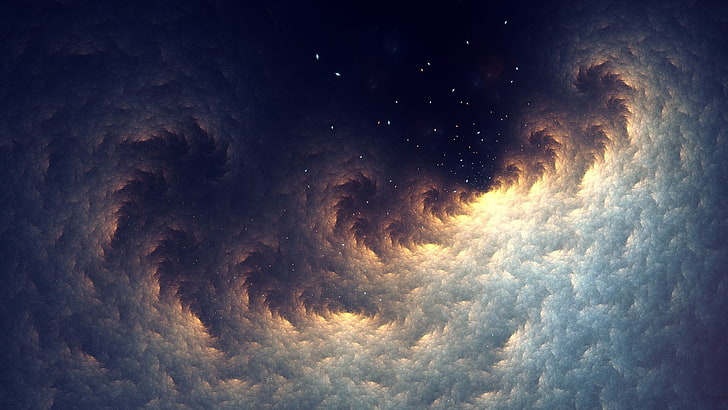 white cloud illustration, fractal, abstract, stars, space, digital art, HD wallpaper