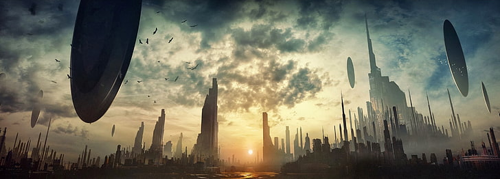 science fiction, digital art, futuristic city, sky, architecture