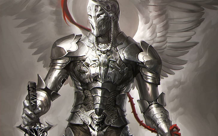 Hd Wallpaper Angel Knight Silver Armor With Wings Fantasy