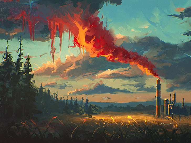 landscape, Sylar, artwork, smoke, HD wallpaper