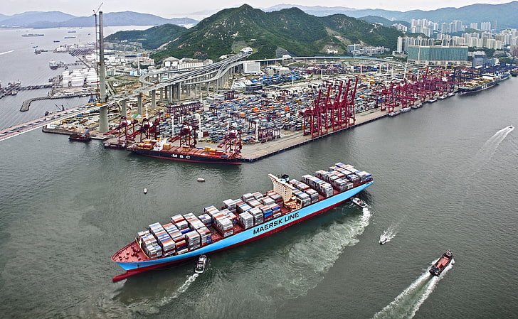 Port, Top, The ship, Line, Cargo, A container ship, Terminal