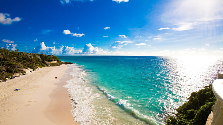 beach, sandy beach, sunshine, summer, blue sky, summertime, HD wallpaper