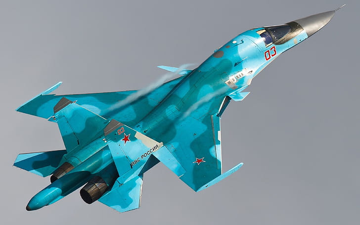 Su-34 Sukhoi bomber, teal and gray fighter jet die cast, HD wallpaper