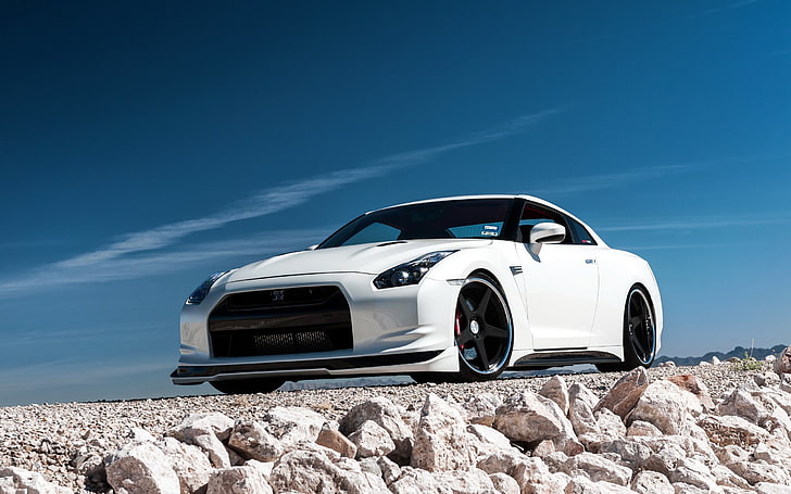 white and black convertible coupe, Nissan GT-R, car, mode of transportation, HD wallpaper