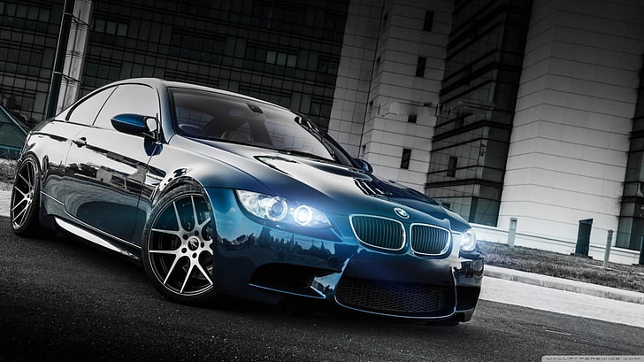 blue BMW coupe, car, vehicle, motor vehicle, mode of transportation