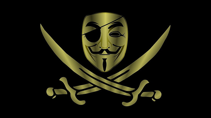 silver sword and mask logo, Anonymous, piracy, studio shot, art and craft
