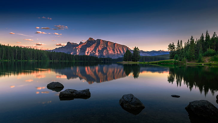 lake, Canada, Serenity, Two Jack Lake, reflection, mountain, HD wallpaper