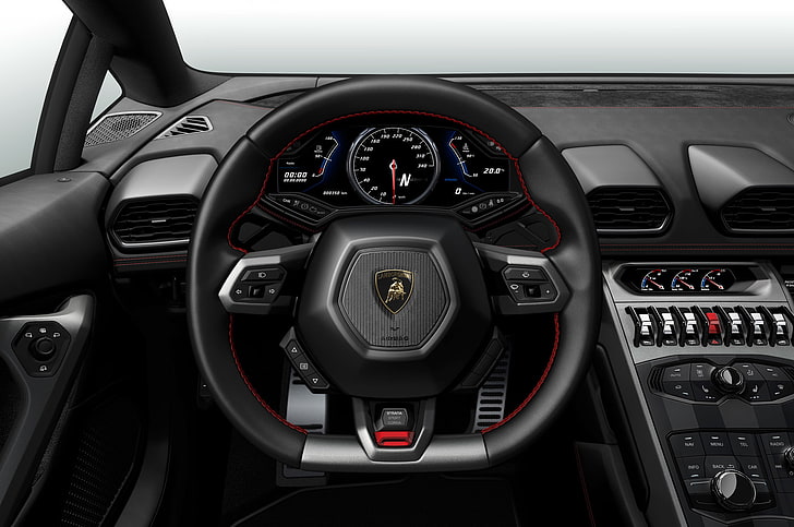 black car steering wheel, Lamborghini, Salon, Interior, Veneno, HD wallpaper