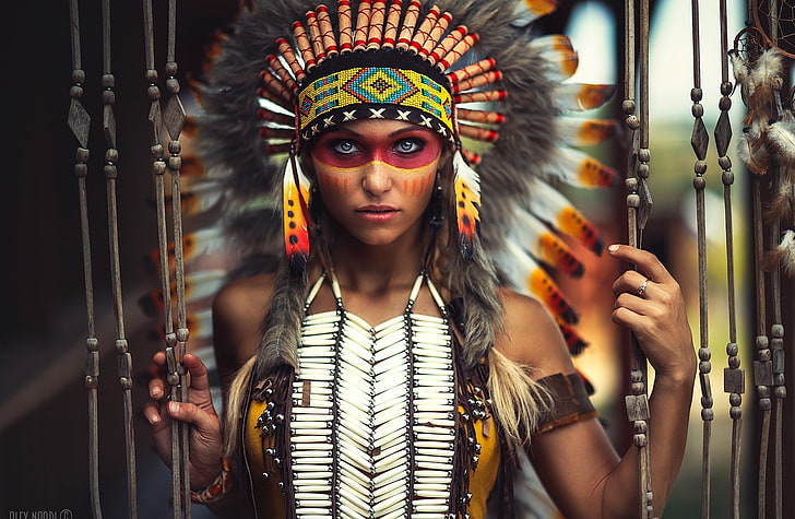 Native American Girl, woman wearing Native American attire digital wallpaper, HD wallpaper