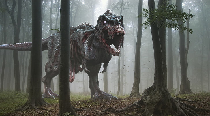 Dark, Zombie, Tyrannosaurus Rex, HD wallpaper
