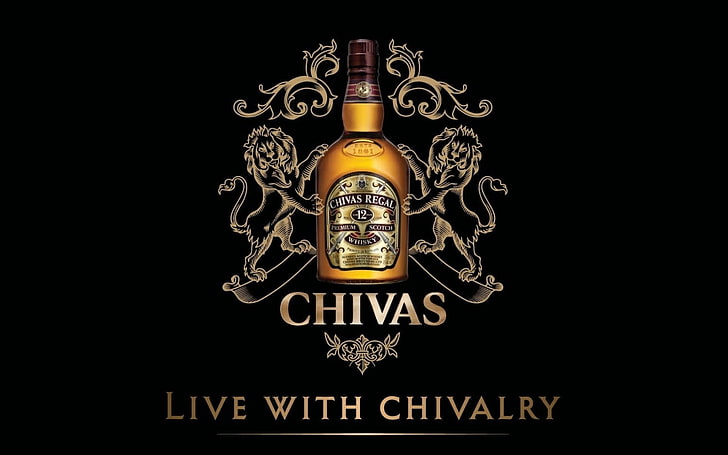 whisky, drink, Chivas Regal, black background, text, representation