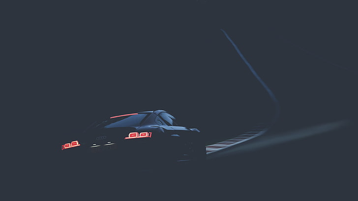 black coupe, car, night, Audi, Audi R8, race tracks, lights, road, HD wallpaper