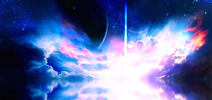 blue and white abstract painting, space, planet, star - space, HD wallpaper