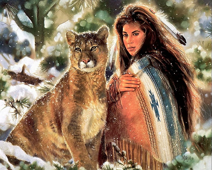 Native American HD, brown lioness, artistic, HD wallpaper