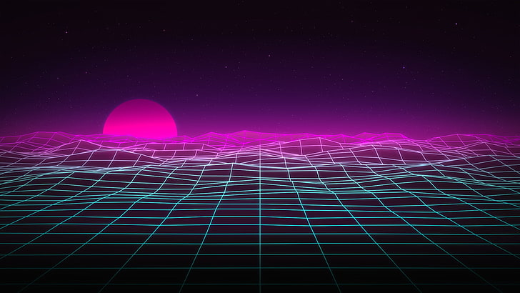 synthwave, digital art, night, technology, abstract, no people