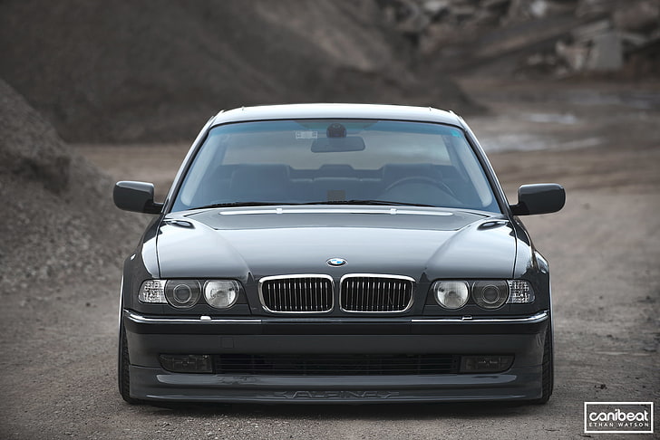 black BMW 3 series, tuning, Stance, canibeat, E38, 740il, car