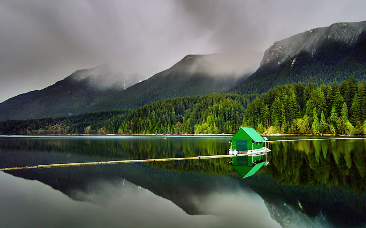 forest, mountains, nature, lake, British Columbia, Capilano Lake