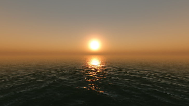 golden hour, sea, Sun, sunset, horizon, sky, beauty in nature, HD wallpaper