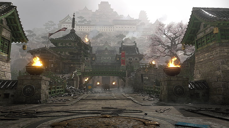 brown and gray village movie scene, For Honor, samurai, architecture