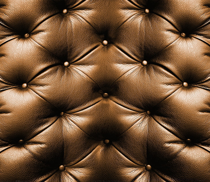 tufted brown leather cushion, background, texture, upholstery, HD wallpaper
