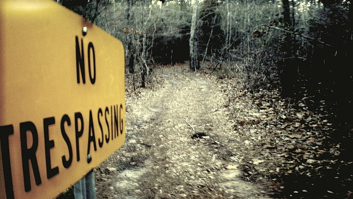 exploring, trespassing, forest, sign, HD wallpaper