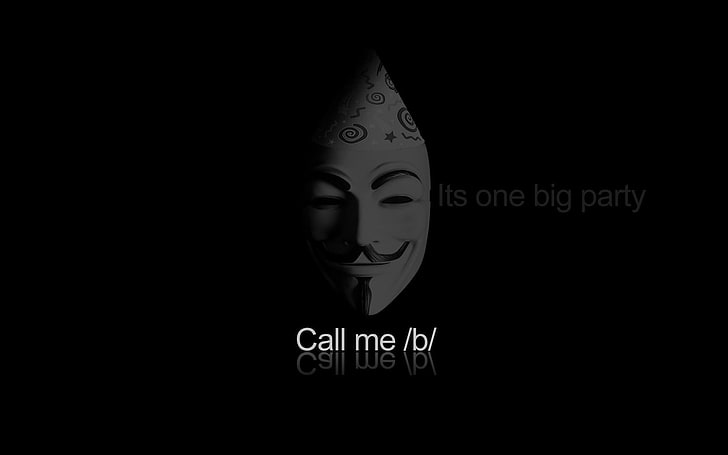 white and black mask with text overlay, dark, Anonymous, minimalism, HD wallpaper
