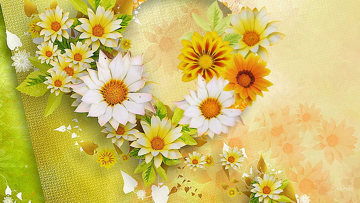 Sunshine Yellow, firefox persona, fall, floral, green, flowers, HD wallpaper