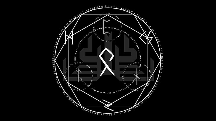 black and gray logo, magic circle, minimalism, black background, HD wallpaper