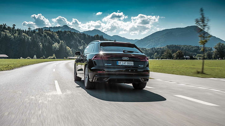 Audi, Audi Q8 2019, abt audi q8, landscape, car, road, numbers, HD wallpaper