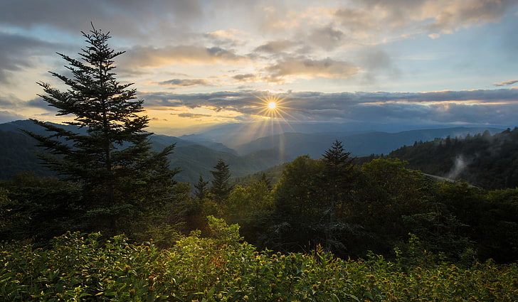 sunset, mountains, North Carolina, Blue Ridge Parkway, Plott Balsam Mountain, HD wallpaper